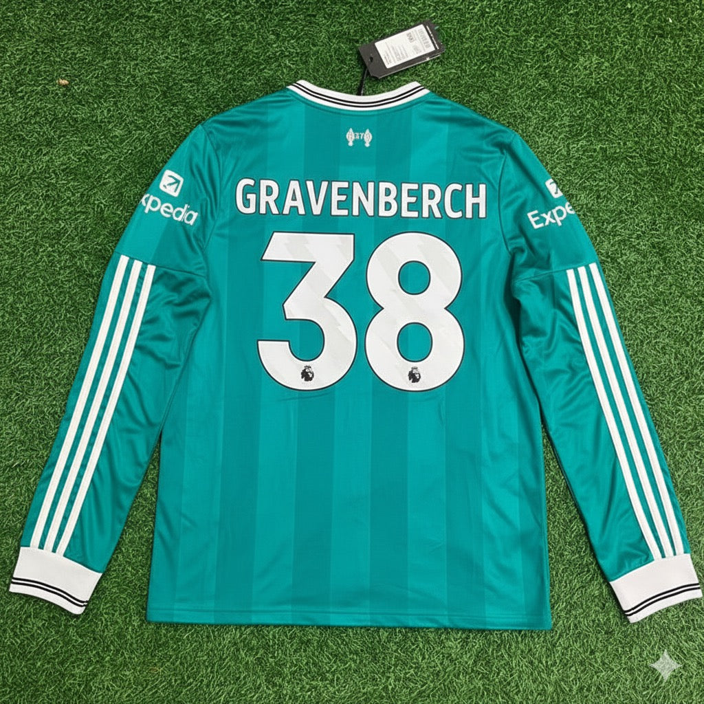 Ryan Gravenberch Liverpool 2025 Away Long Sleeve Football Jersey Kit