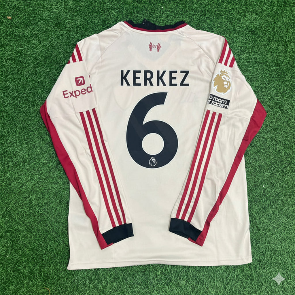 Milos Kerkez Liverpool 2025 Away Long Sleeve Football Jersey Kit