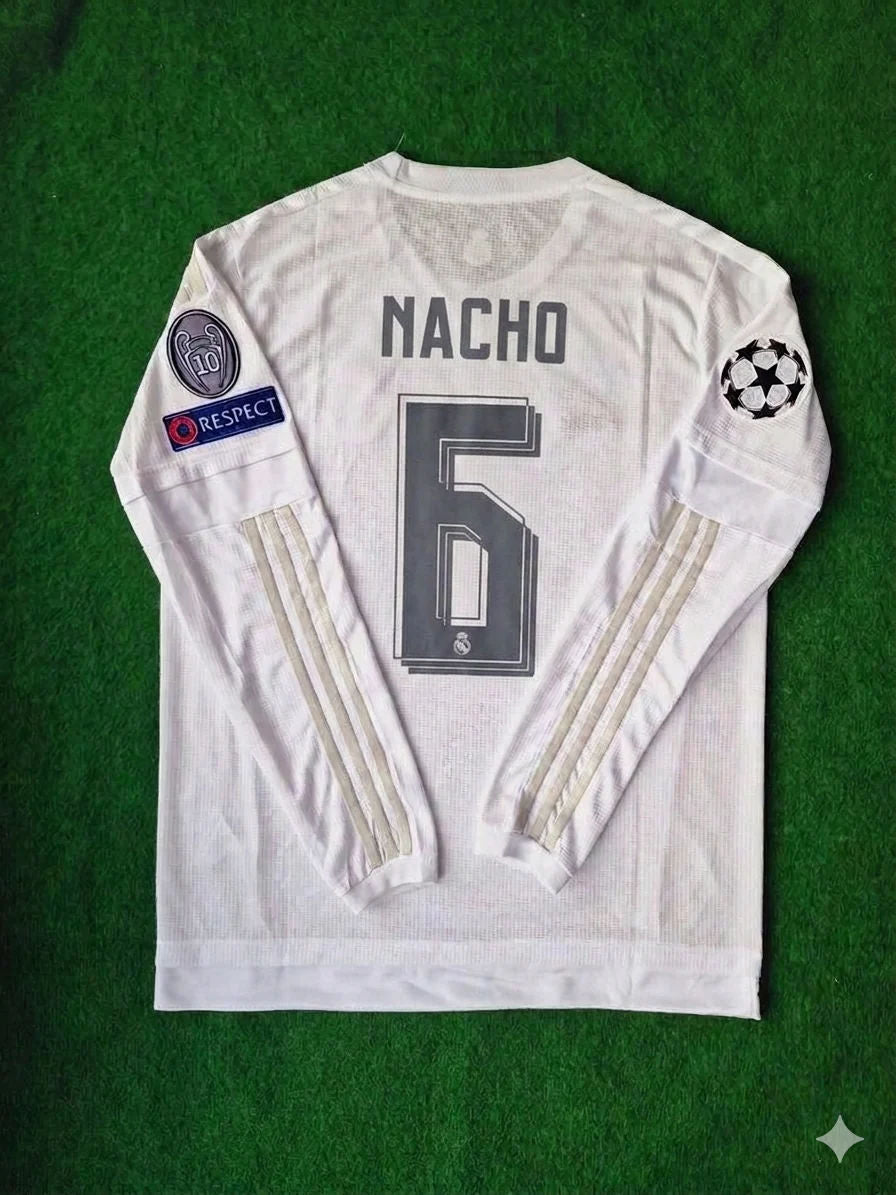 Nacho Fernandez 6- Real Madrid 2016 Champions League Final Long Sleeve Jersey Trikot Maillot Soccer Shirt