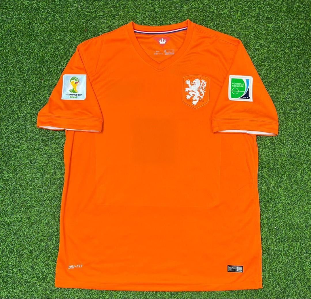 Netherlands 2014 World Cup Robin van Persie Home Football Jersey back view