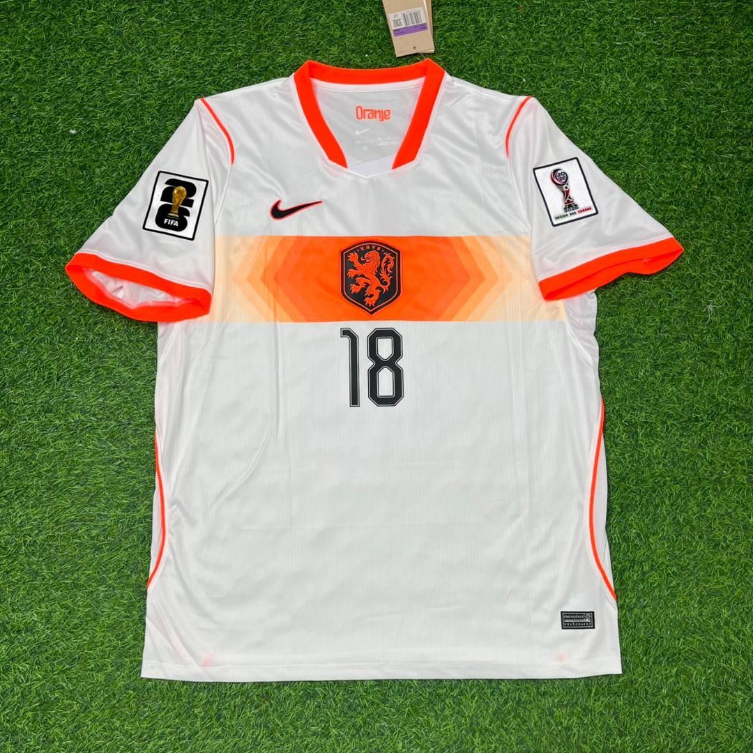 Netherlands 2026 World Cup Donyell Malen White New Season Football Jersey back view