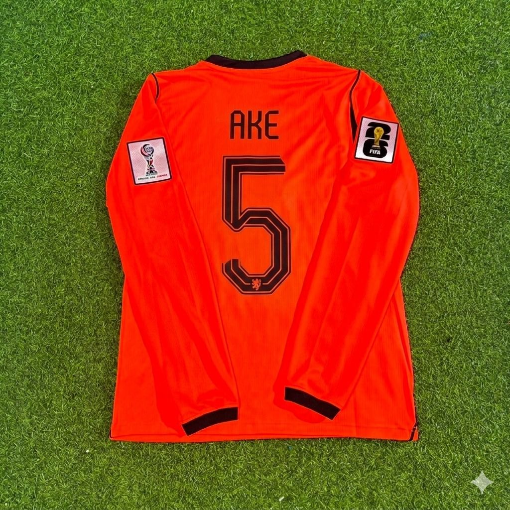 Netherlands 2026 World Cup Nathan Aké #5 Home Long Sleeve Football