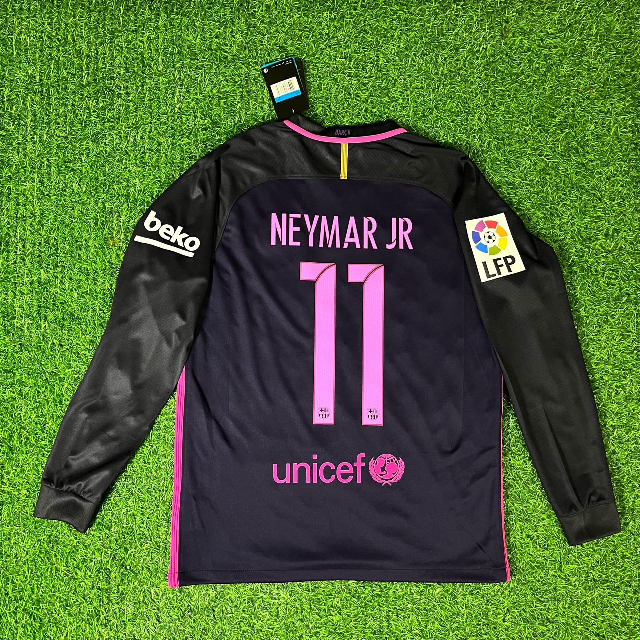Neymar Jr Barcelona 14/15 Retro Pink Printing Long Sleeve Jersey Maillot Trikot Maglia