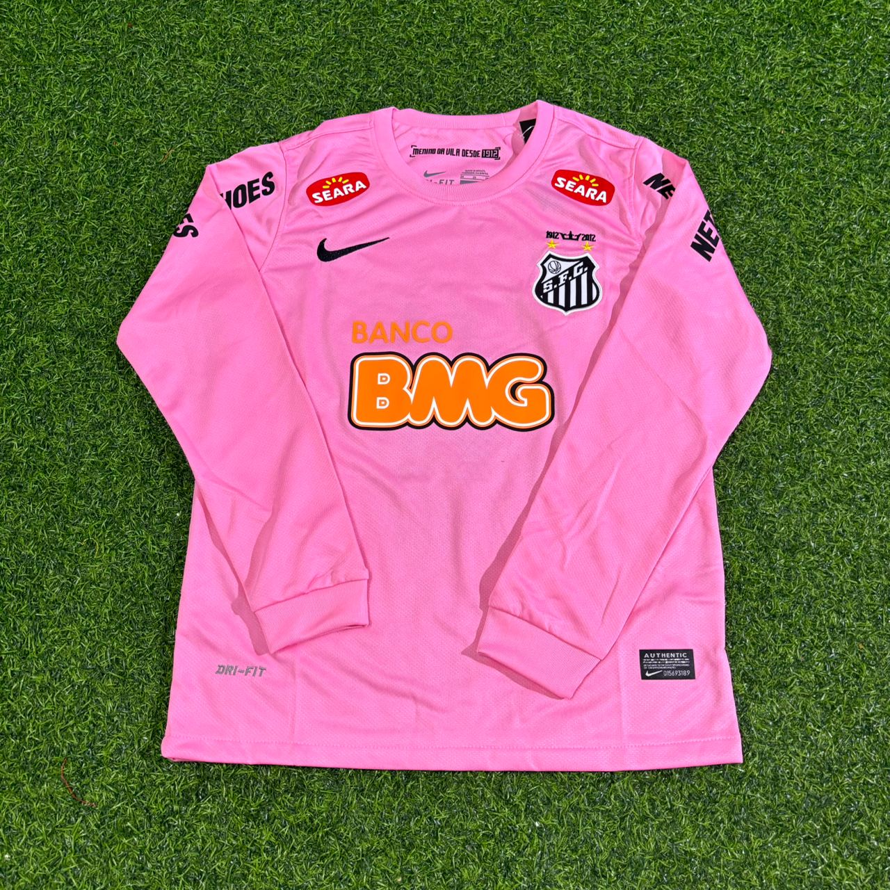 Santos Neymar Jr Kids Pink Long Sleeve Retro Football Jersey