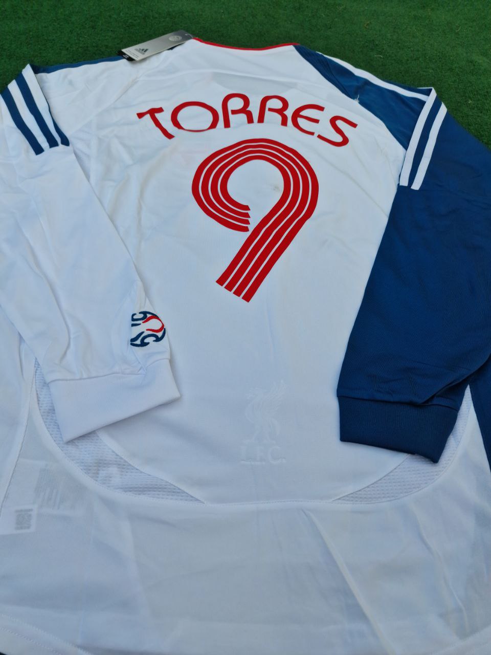 Fernando Torres Liverpool 2007 White Blue Long Sleeve Retro Jersey Trikot Maglia