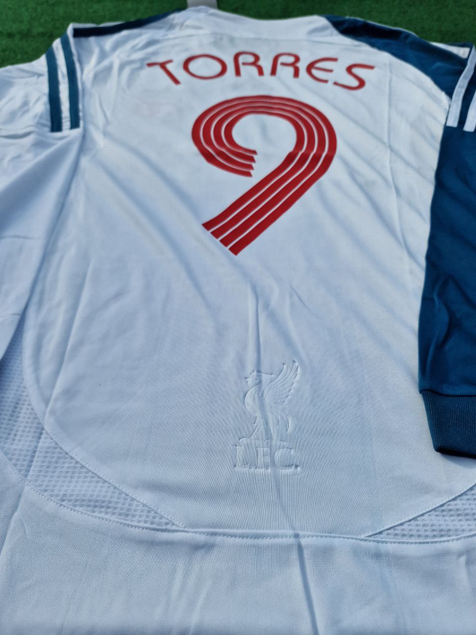 Fernando Torres Liverpool 2007 White Blue Long Sleeve Retro Jersey Trikot Maglia