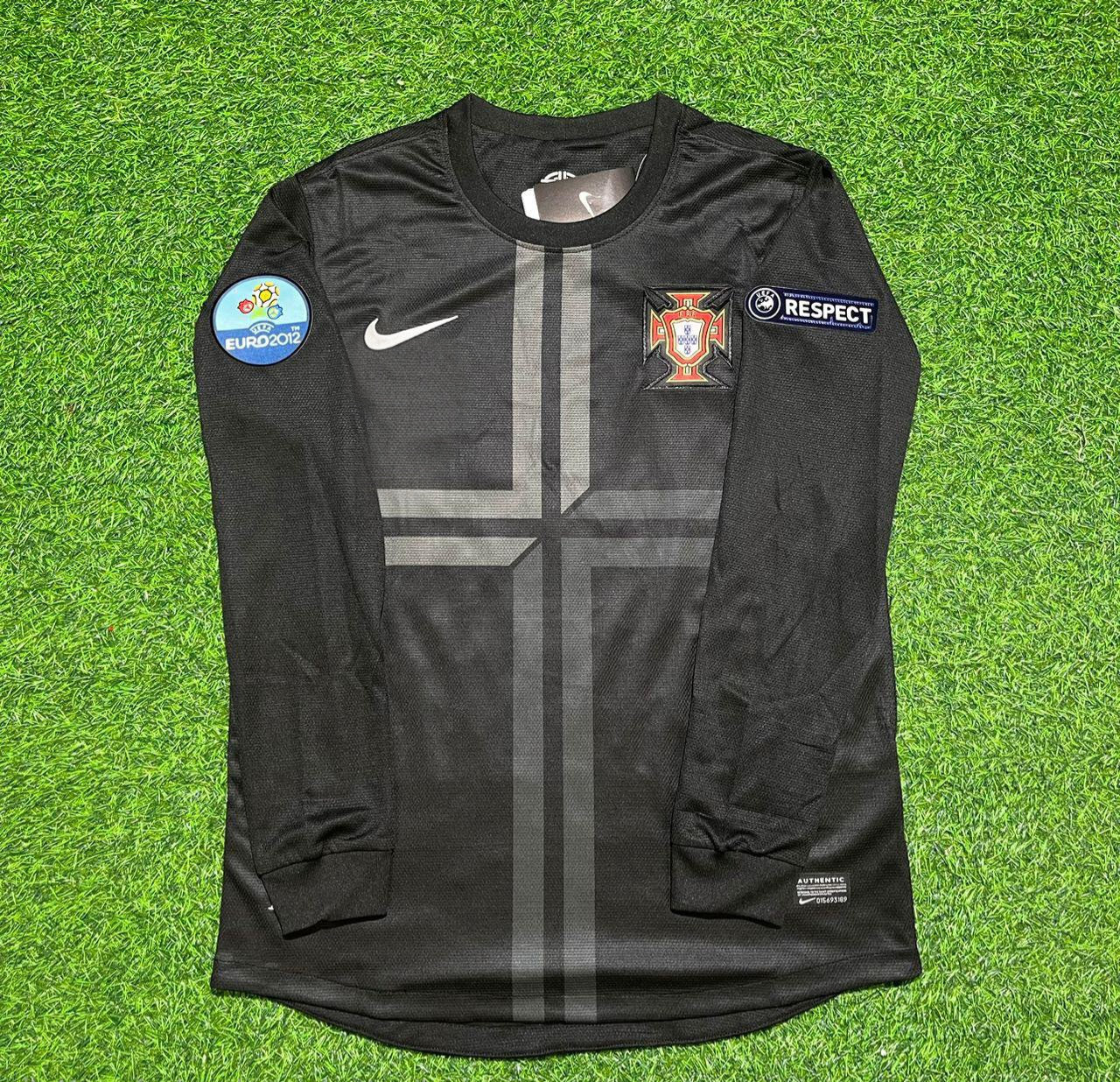 Portugal EURO 2012 Joao Moutinho #8 Away Black Long Sleeve Retro Football Jersey