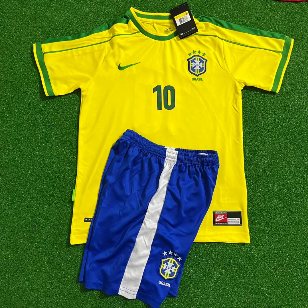 Rivaldo Brazil 1998 World Cup Retro Kids Soccer Kids Football Jersey Kit