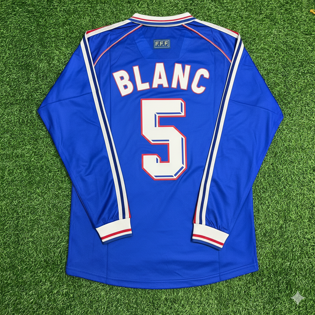 France World Cup 1998 Laurent Blanc Retro Long Sleeve Football Jersey