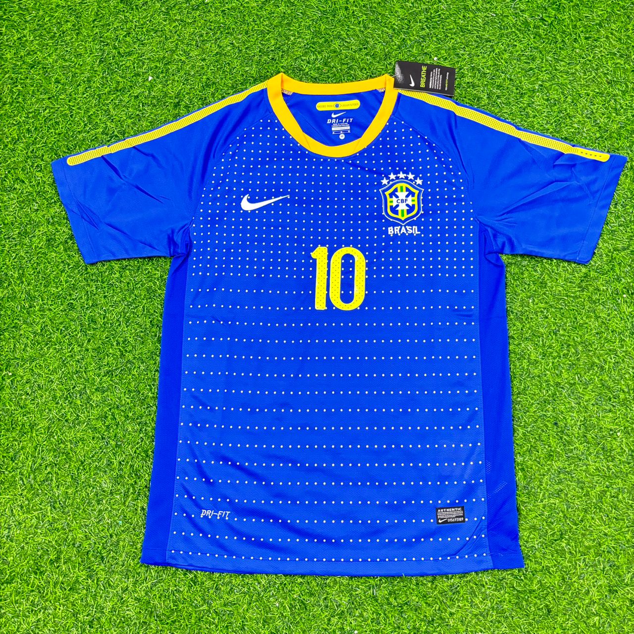 Brazil World Cup 2010 Ronaldinho Gaucho Retro Blue Football Jersey
