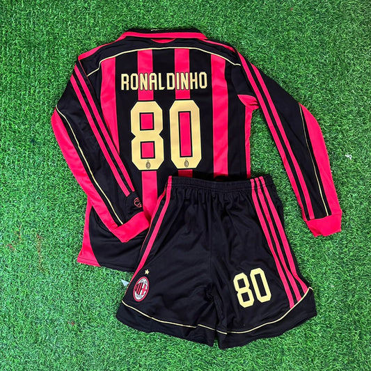 Ronaldinho Gaúcho 80 - AC Milan 2008 - 2009 Long Sleeve Retro Football Jersey Kit