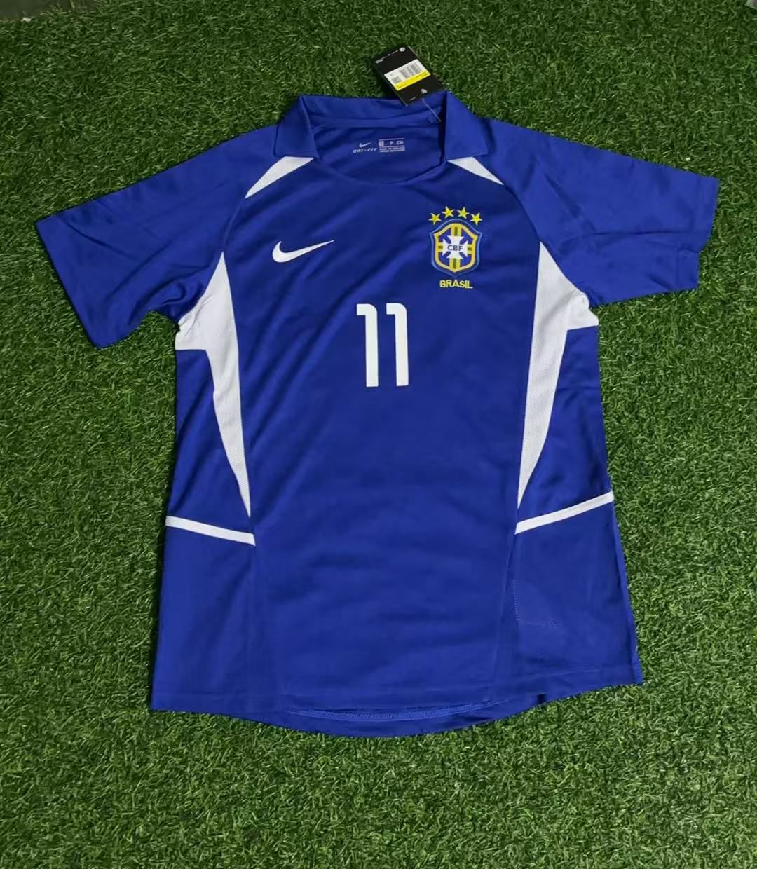 Brazil World Cup 2002 Ronaldinho Gaucho Blue Retro Football Jersey Kit