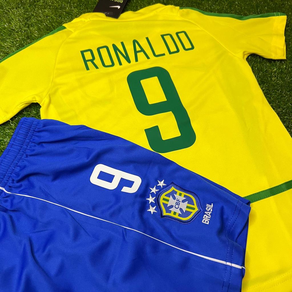 Ronaldo Brazil 2002 Home Kids Kit – Kit Jersey for Children – | KinderTrikot | Maillot Enfant