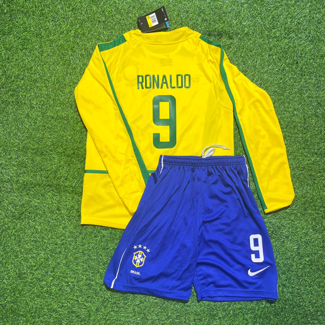 Brazil World Cup 2002 Ronaldo Nazario Long Sleeve Football Jersey