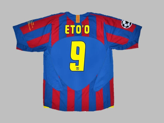 Samuel Eto`o #9 Barcelona 2006 Paris Final vs Arsenal Retro Short Sleeve Football Jersey Kit