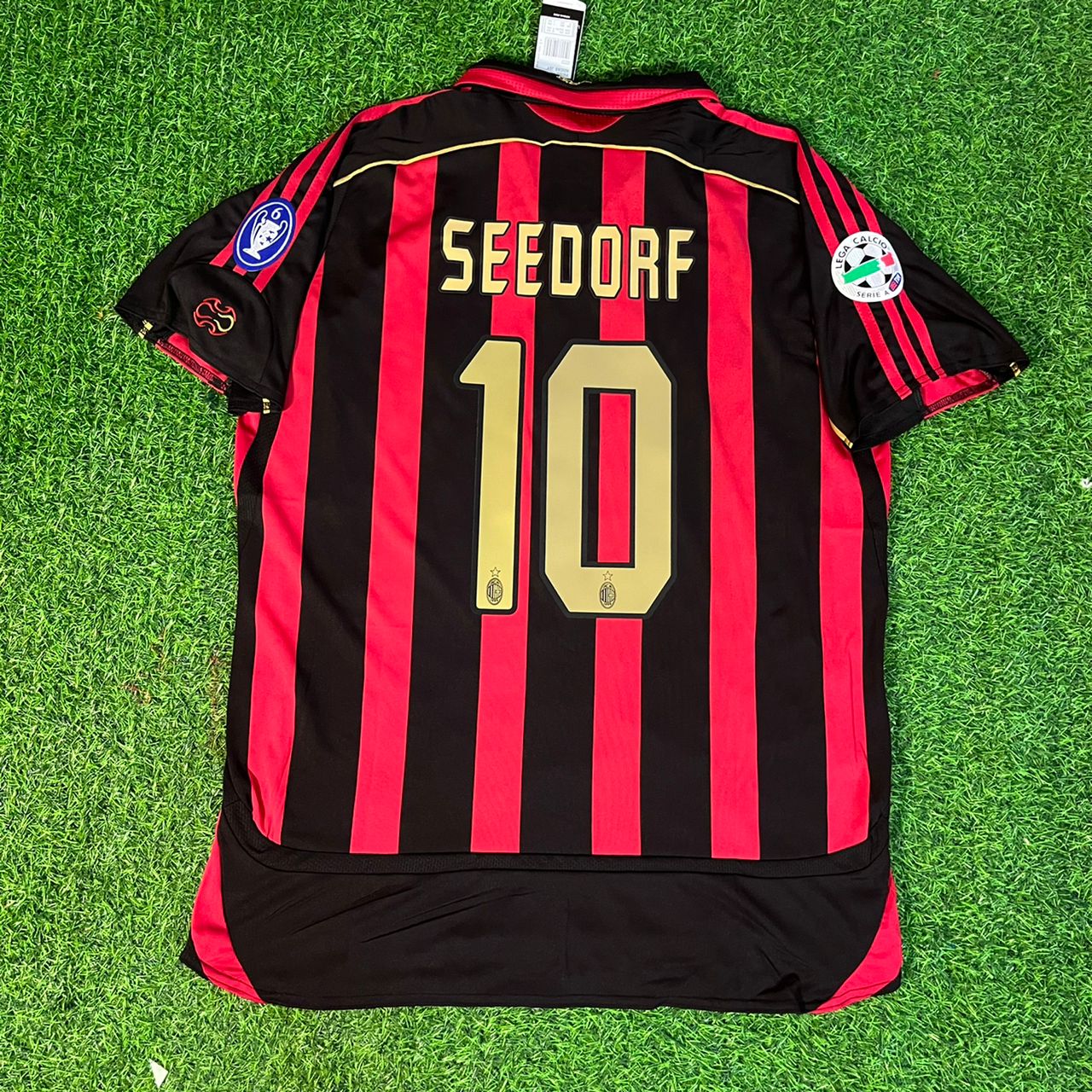  AC Milan Red Gold ユニフォーム ブラック L Clarence Seedorf 10 - AC Milan 2008 - 2009 Gold Retro Football