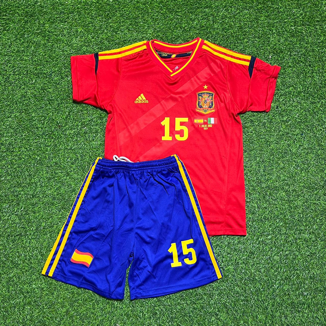 Spain EURO 2012 Sergio Ramos Final Retro Kids Football Jersey Kit
