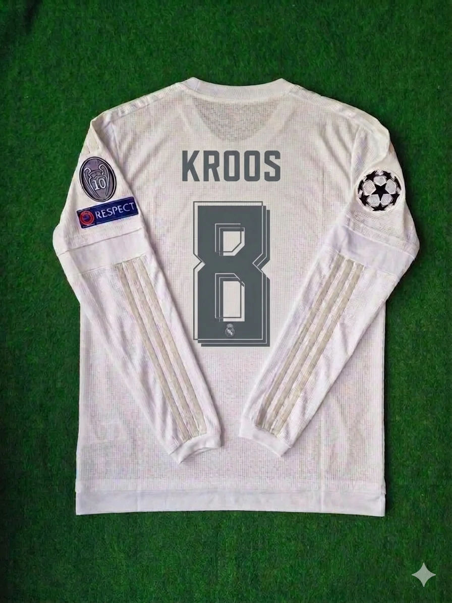 Toni Kroos 8- Real Madrid 2016 Champions League Final Long Sleeve Jersey Trikot Maillot Soccer Shirt