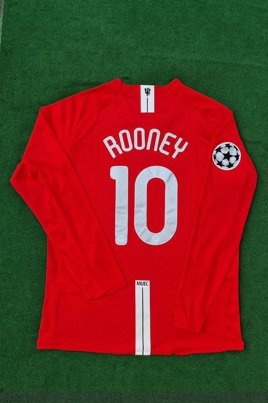 Wayne Rooney Manchester United 2008 Champions Leage Final Moscow Retro Long Sleeve Football Jersey Kit