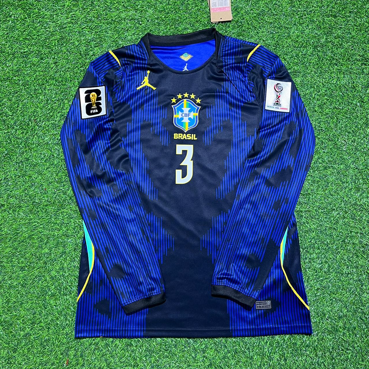 Brazil National Team World Cup 2026 Gabriel Magalhães # Long Sleeve Away Blue Football Soccer Kit Jersey