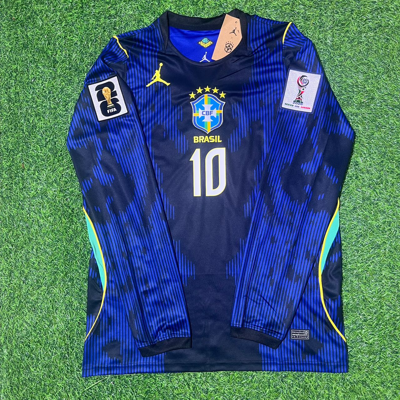 Brazil National Team World Cup 2026 Raphinha Long Sleeve Away Blue Football Soccer Kit Jersey