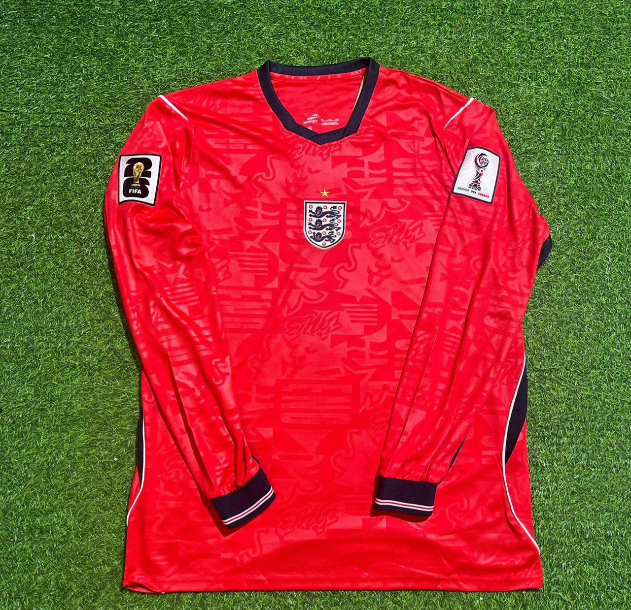 England National Team World Cup 2026 Jude Bellingham Long Sleeve Away Red Football Soccer Kit Jersey