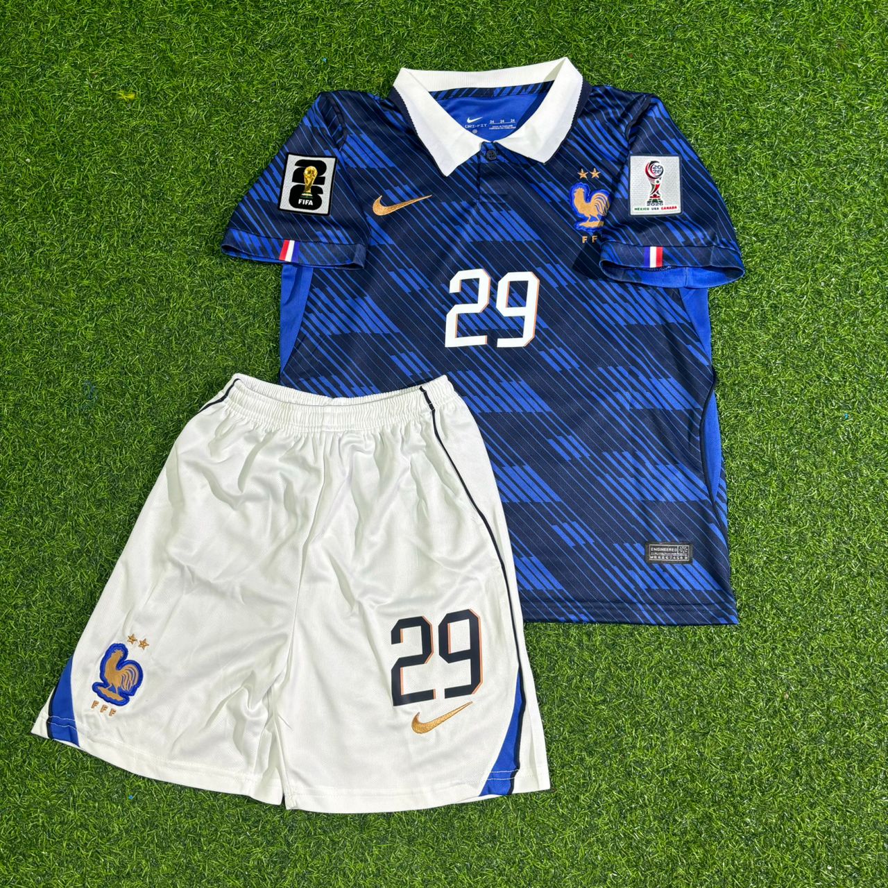 France National Team World Cup 2026 Bradley Barcola Children Blue Football Soccer Kit Jersey