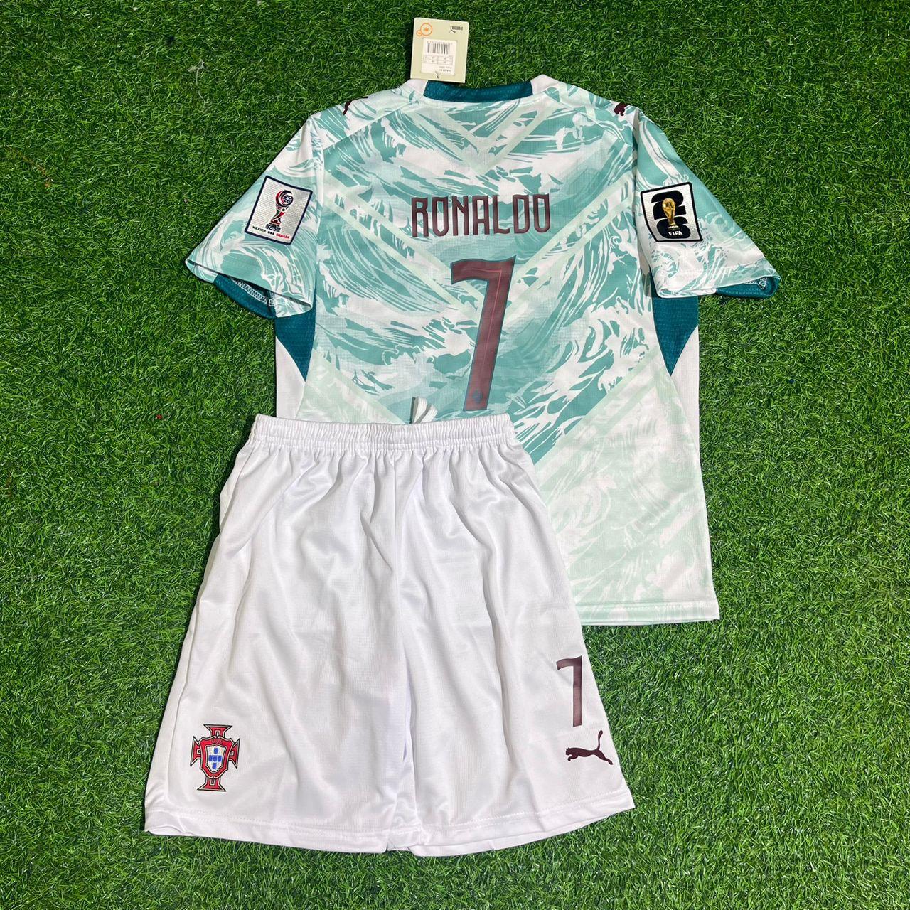 Portugal National Team World Cup 2026 Cristiano Ronaldo Children Away White Football Soccer Kit Jersey