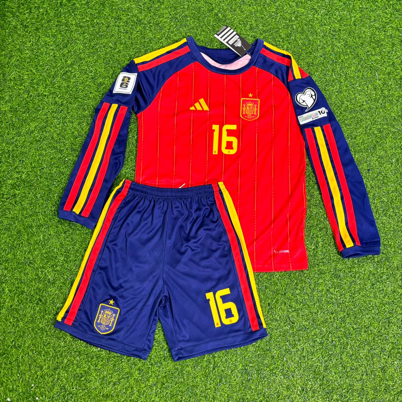 Spain National Team World Cup 2026 Rodri Long Sleeve Children Home Football Soccer Kit Jersey