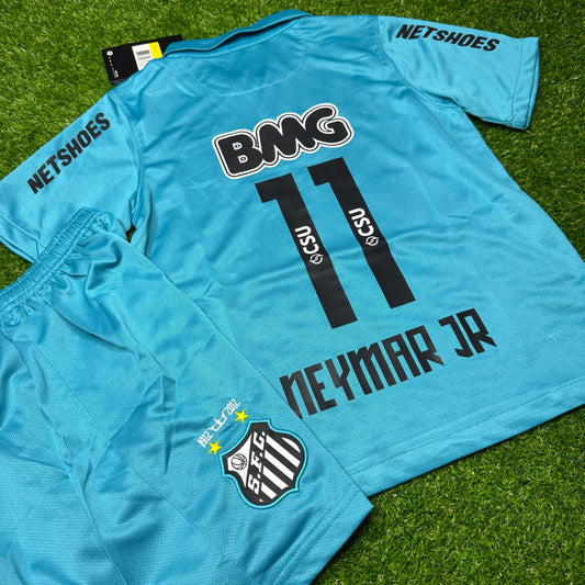 Neymar JR Santos FC 2011 2012 Retro Blue Green Turquoise Kids Kit Jersey KinderTrikot