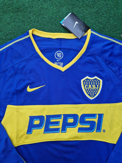 Carlos Tevez Boca Juniors 2003 2004 Retro Long Sleeve Football Jersey Kit