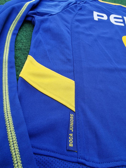 Carlos Tevez Boca Juniors 2003 2004 Retro Long Sleeve Football Jersey Kit