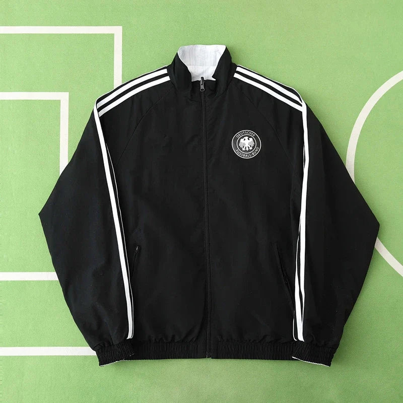 Germany World Cup 1990 Deutschland Retro Double Sides Windbreaker - Reversible Jacket Black
