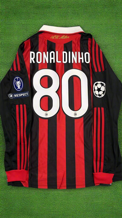 Ronaldinho Milan 2009 2011 Retro Long Sleeve Football Jersey Kit