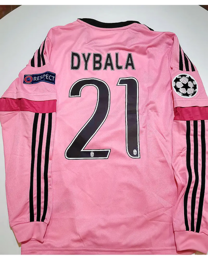 Paulo Dybala Juventus Retro Long Sleeve 2015-2016 Pink Football Jersey
