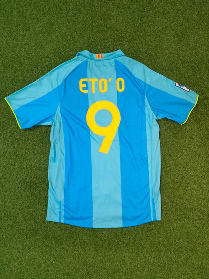 Samuel Eto'o Barcelona 2008 Away Blue Retro Football Jersey Kit