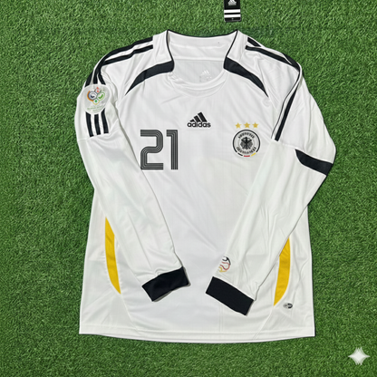 Mario Basler Germany World Cup Long Sleeve White Retro Football Jersey Kit