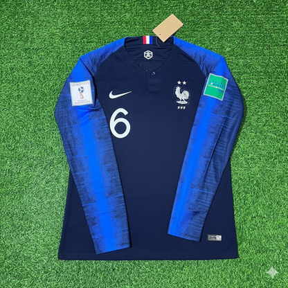 France World Cup 2018 Paul Pogba Final Long Sleeve Retro Football Jersey Kit