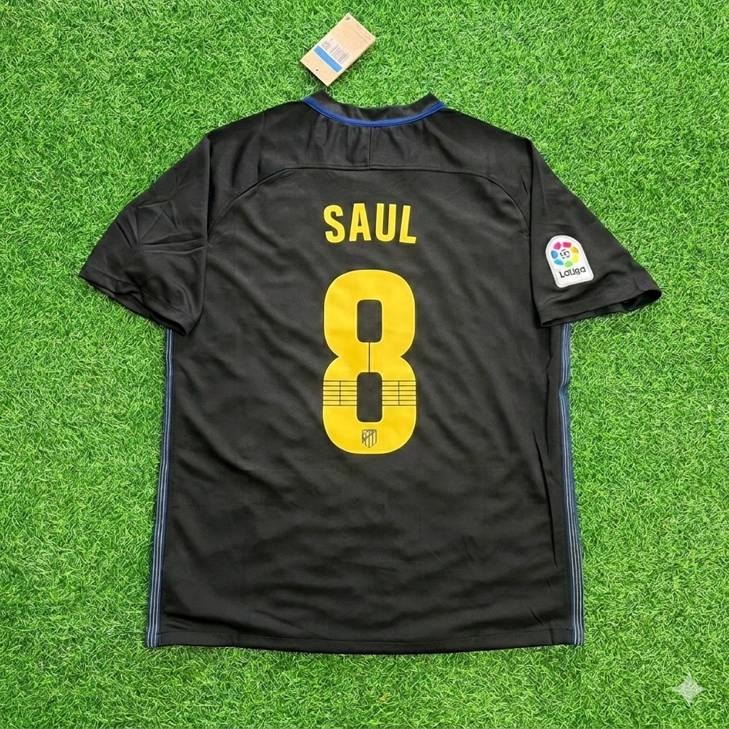 Saul Niguez 8 Atletico Madrid 2016/17 Black Away Retro Football Jersey Kit