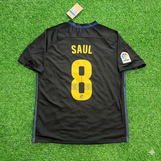 Saul Niguez 8 Atletico Madrid 2016/17 Black Away Retro Football Jersey Kit