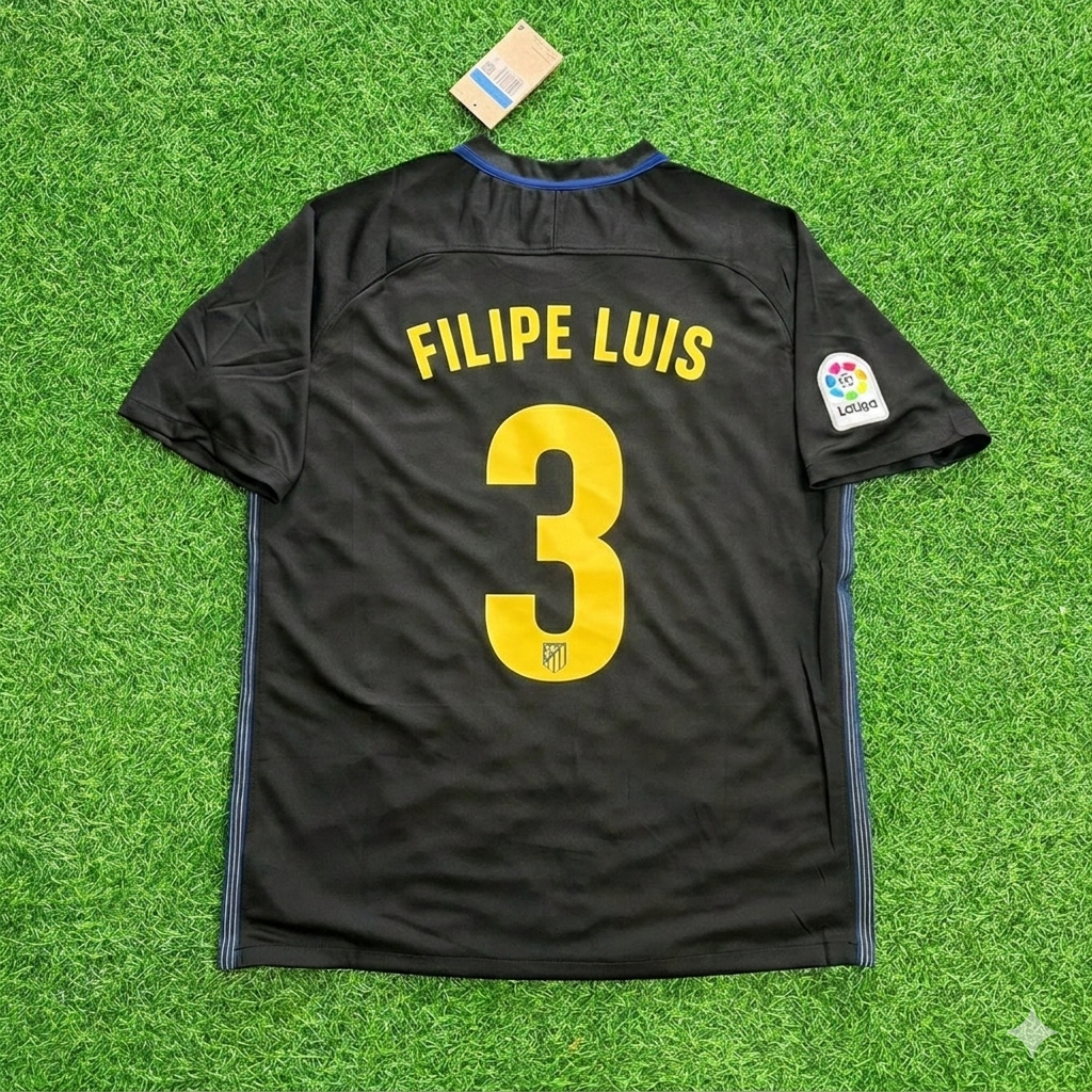 Filipe Luis 3 Atletico Madrid 2016/17 Black Away Retro Football Jersey Kit