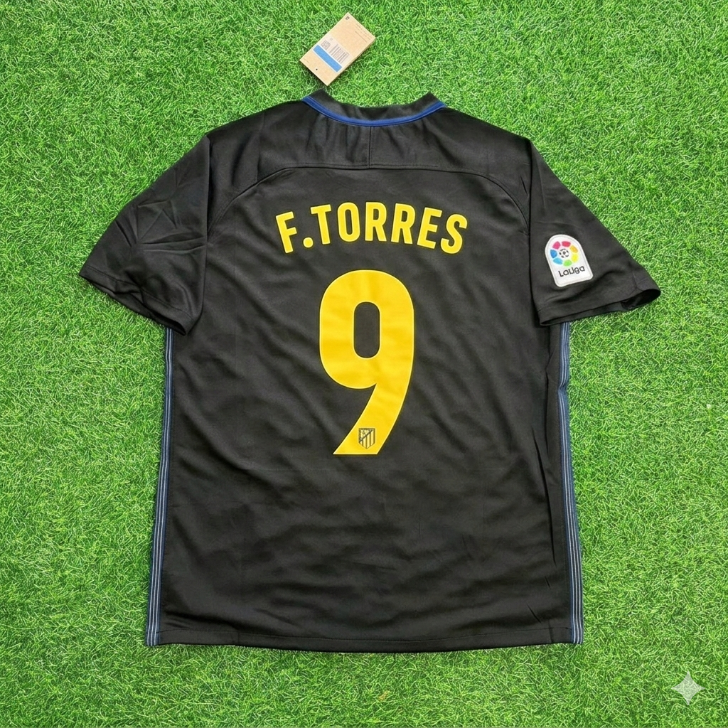 Fernando Torres 9 Atletico Madrid 2016/17 Black Away Retro Football Jersey Kit