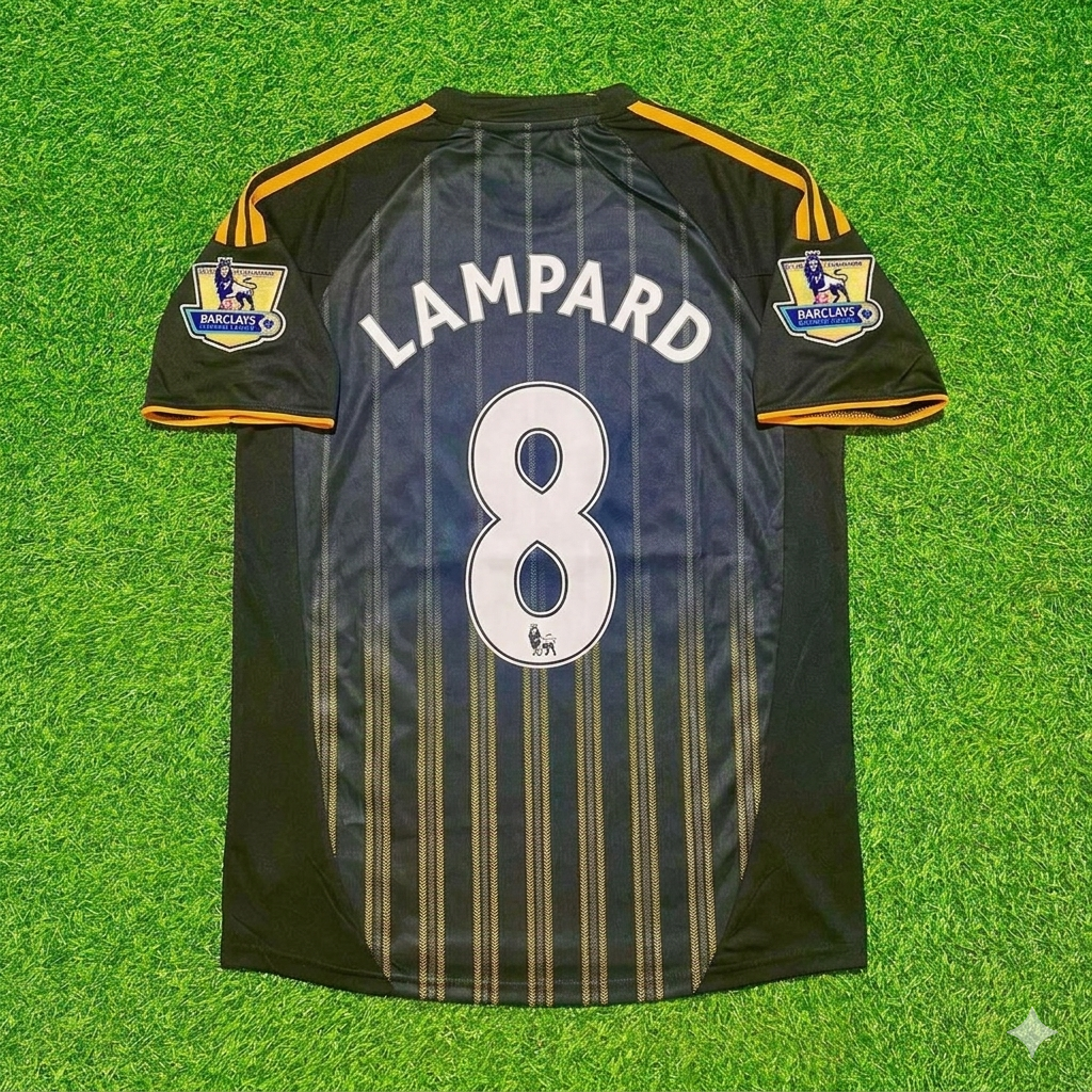 Frank Lampard #8 Chelsea 2010 2011 Away Retro Black Orange Football Jersey Kit