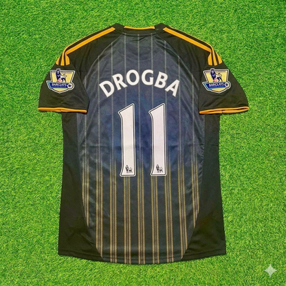 Didier Drogba #11 Chelsea 2010 2011 Away Retro Black Orange Football Jersey Kit