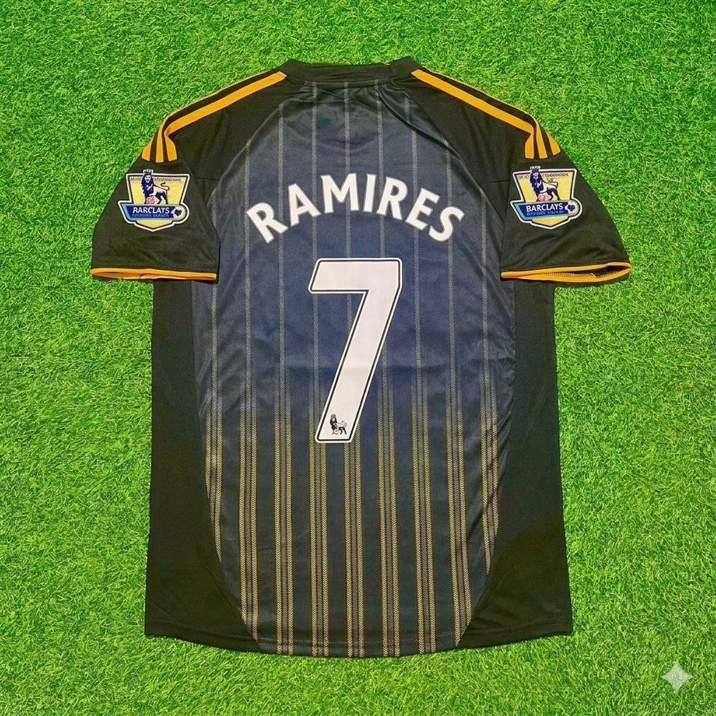 Ramires #7 Chelsea 2010 2011 Away Retro Black Orange Football Jersey Kit