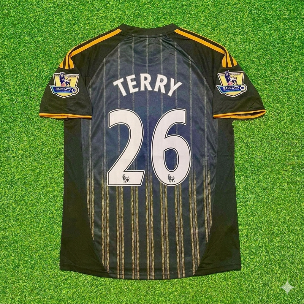 John Terry #26 Chelsea 2010 2011 Away Retro Black Orange Football Jersey Kit