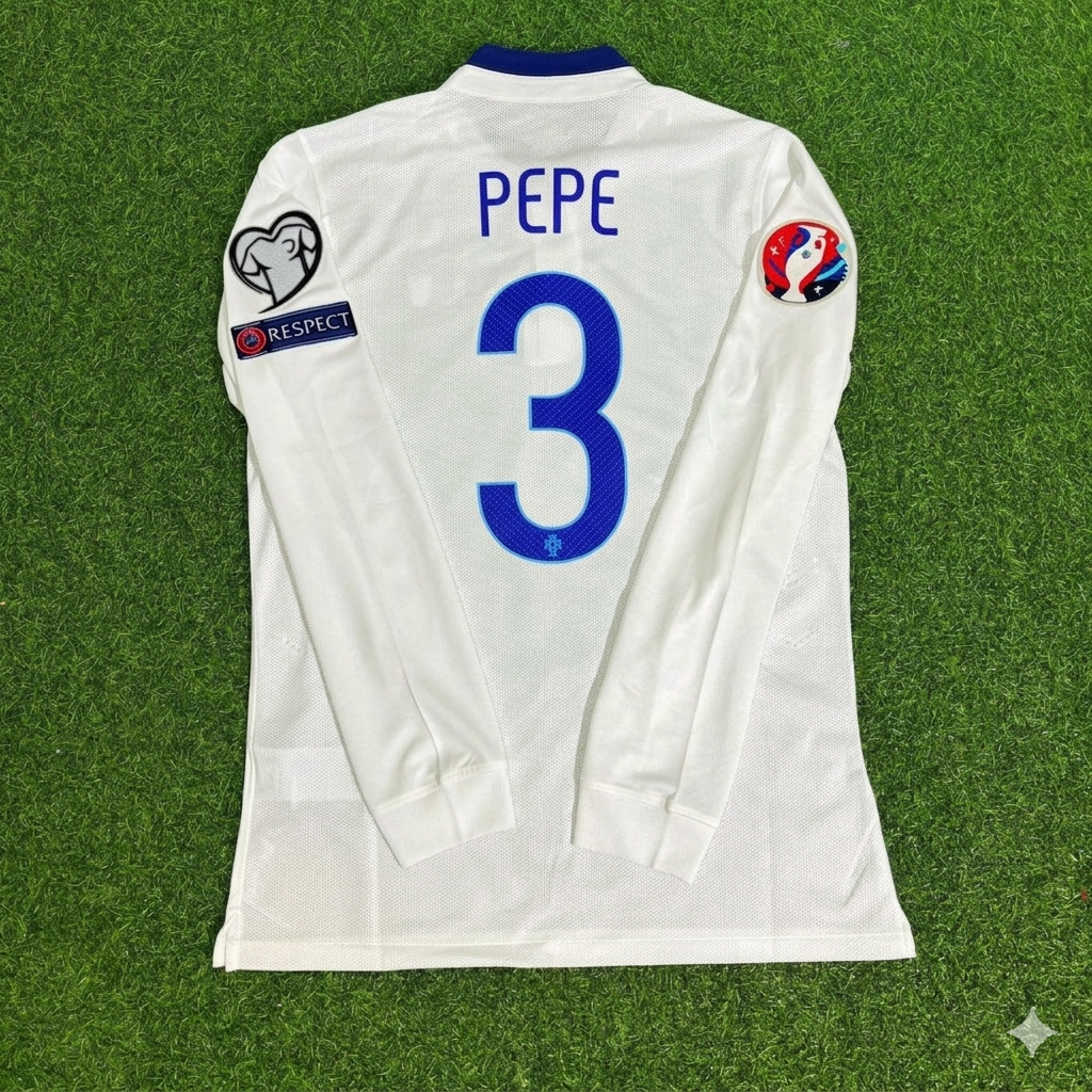Portugal EURO 2016 Pepe White Long Sleeve Retro Football Jersey