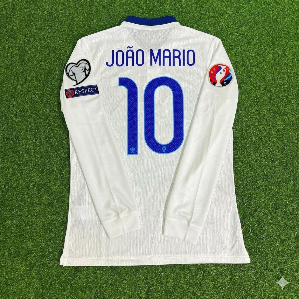 Portugal EURO 2016 Joao Mario White Long Sleeve Retro Football Jersey