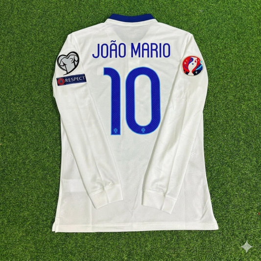 Portugal EURO 2016 Joao Mario White Long Sleeve Retro Football Jersey
