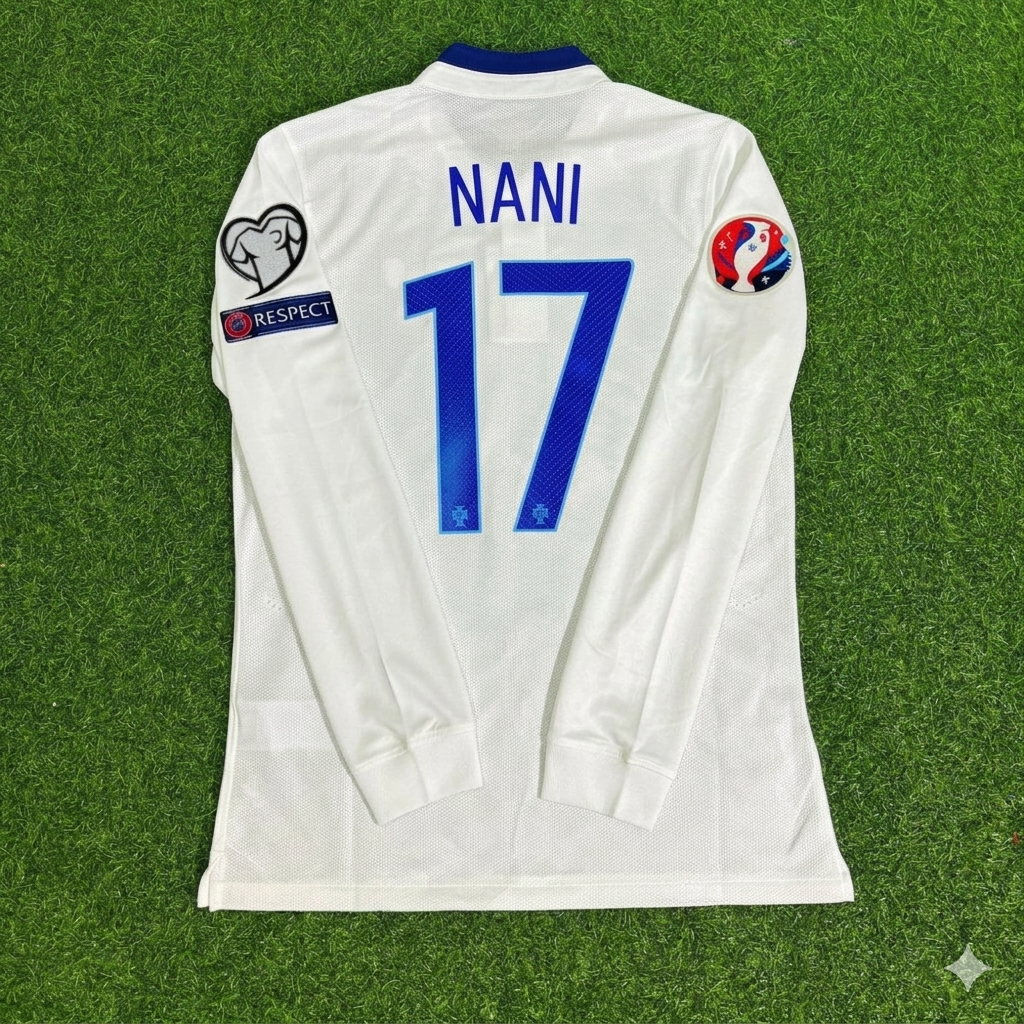 Portugal EURO 2016 Nani White Long Sleeve Retro Football Jersey